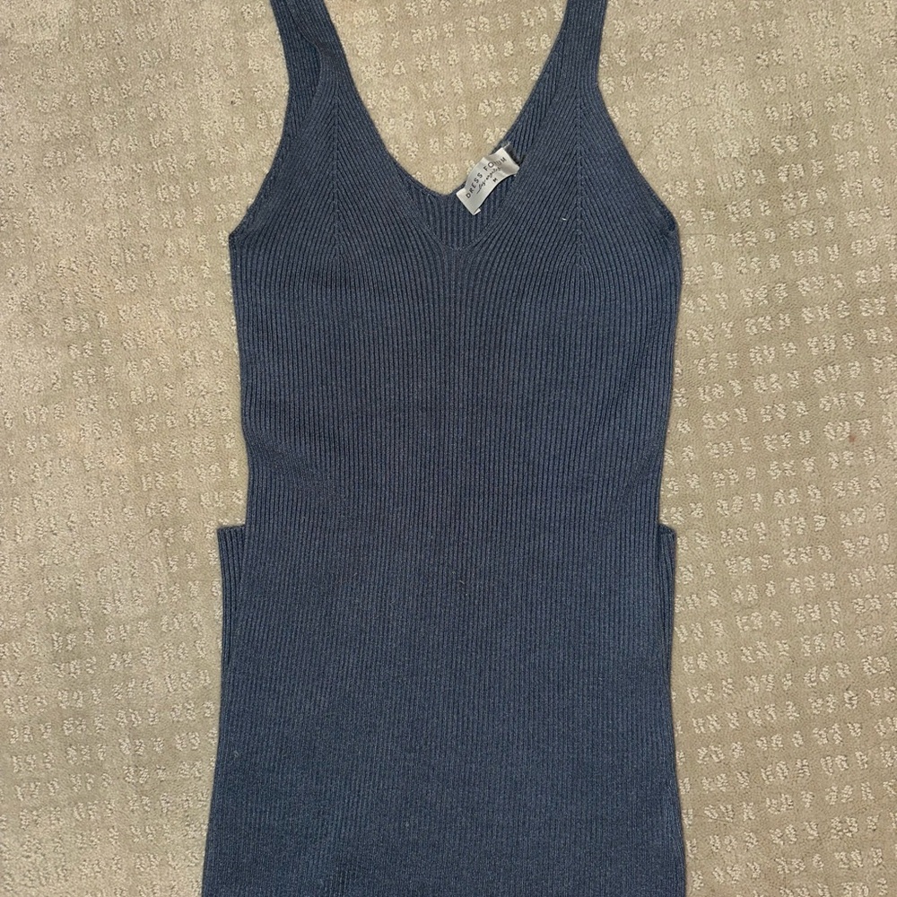 Dress Forum Blue Midi Dress with V-neck Sleeveless Cut Out Fitted Style